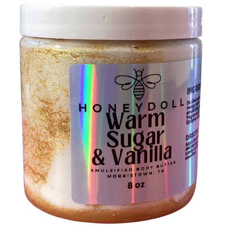 Warm Sugar and Vanilla Emulsified Body Butter - Hydrating and Moisturizing - Body Care - shimmering Body Butter