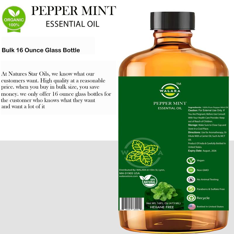 Peppermint Essential Oil - 16 oz | 100% Pure & Natural for Aromatherapy, Skin, Hair & Scalp Care