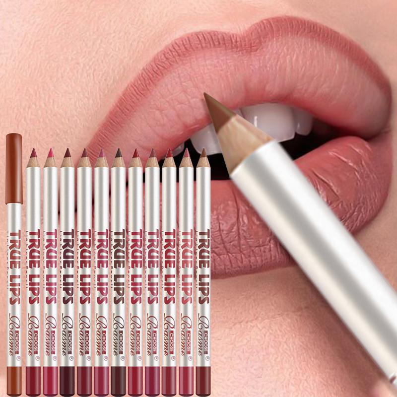 Long Lasting Lip Liner Set, 12pcs set Matte Lip Liner Pencil, Easy Coloring Lip Liner Pen, Suitable for All Occasions Lip Makeup, Girls Makeup Accessories