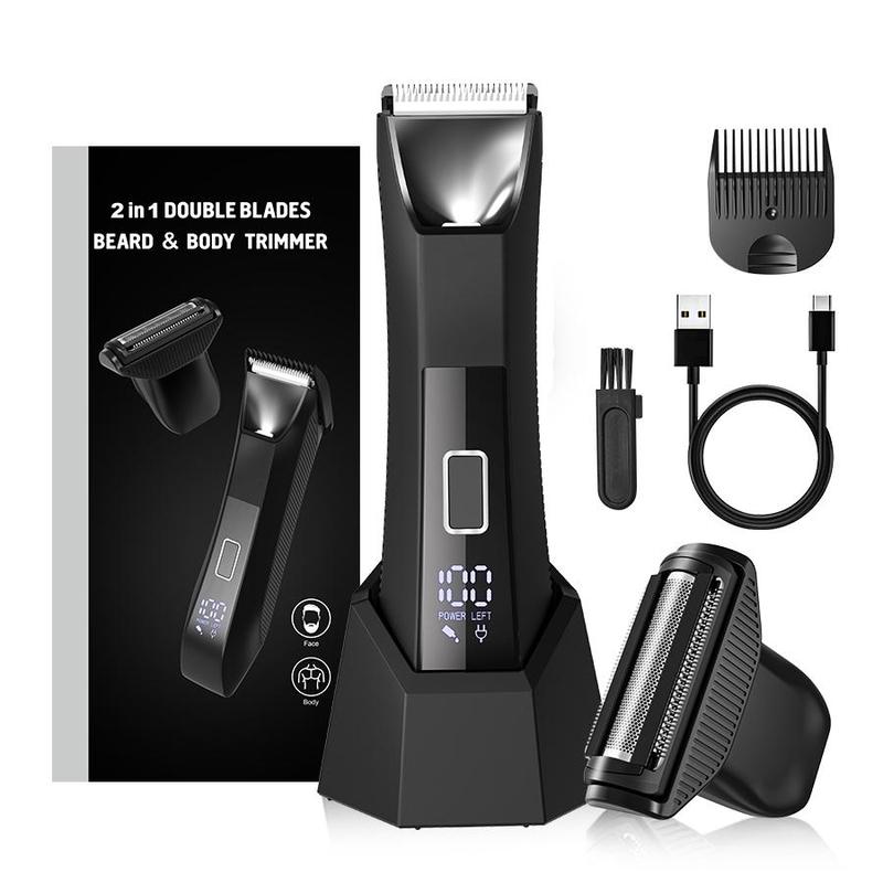 Electric Hair Trimmer Kit, 1 Box Waterproof Wet and Dry Groomer, USB-C Rechargeable Trimmer with Base, Body Trimmer for Men, Men's Ball Shaver, Groin & Body Hair Trimmer for Men