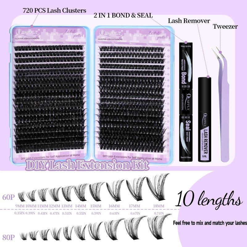 Natural Look Eyelash Extensions Kit, 1 Box Individual False Eyelashes with Eyelash Glue & Tweezers & Remover, Professional Eye Makeup Accessories for Women, Christmas, Christmas Gift