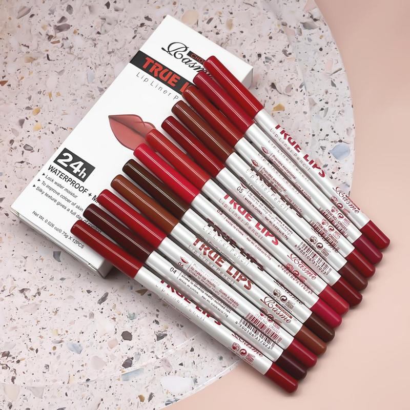 Long Lasting Lip Liner Set, 12pcs set Matte Lip Liner Pencil, Easy Coloring Lip Liner Pen, Suitable for All Occasions Lip Makeup, Girls Makeup Accessories