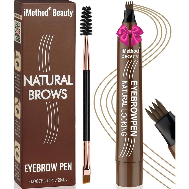 Eyebrow Pen - Eyebrow Pencil Upgraded Eye Brow Pencils for Women with 4 Fork Tip & Spoolie Brush for Hair-Like Natural Brows, Last All-Day, Microblading Eyebrow Pen, Light Brown