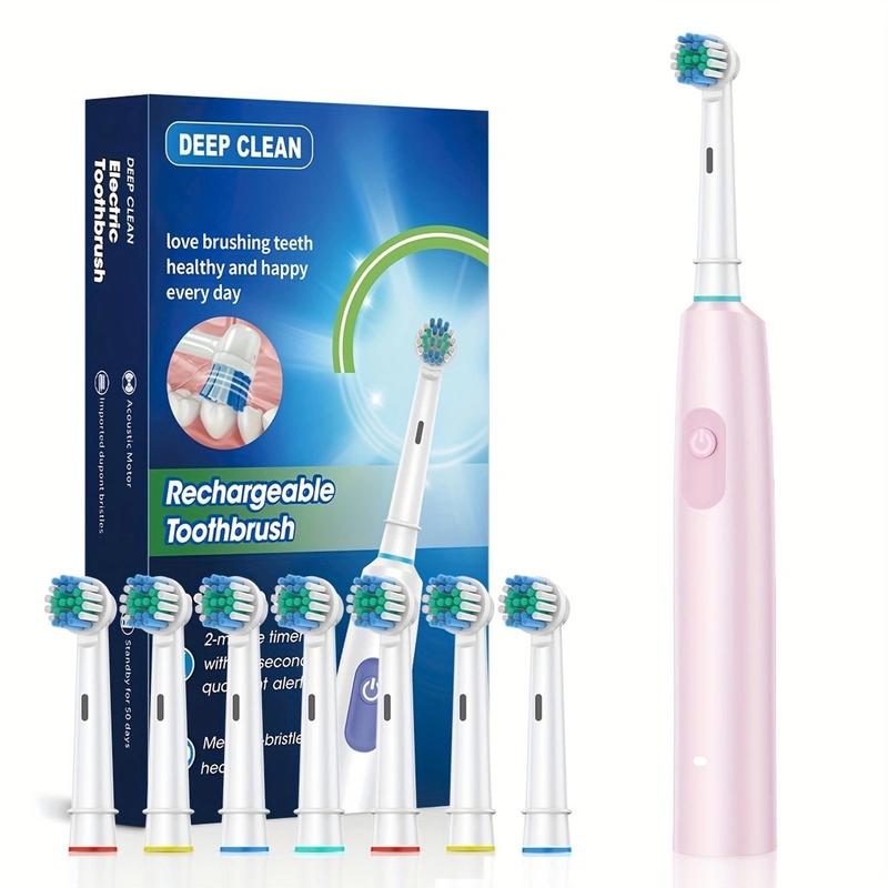 Rechargeable Rotating Electric Toothbrush Set, 1 Count Electric Toothbrush & 7 Counts Replacement Brush Heads, Oral Care Product for Adults, Gift for Men & Women, Christmas Gift