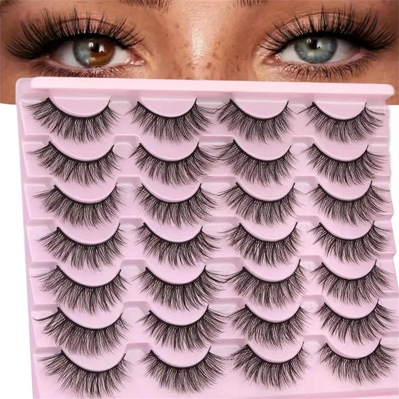 Fluffy Cat Eye False Eyelashes, 14 Pairs Wispy Curling Faux Cluster Lashes, Natural Look Eye Makeup Strip Lashes for Women & Girls Eye Makeup Enhancement, Christmas Gift