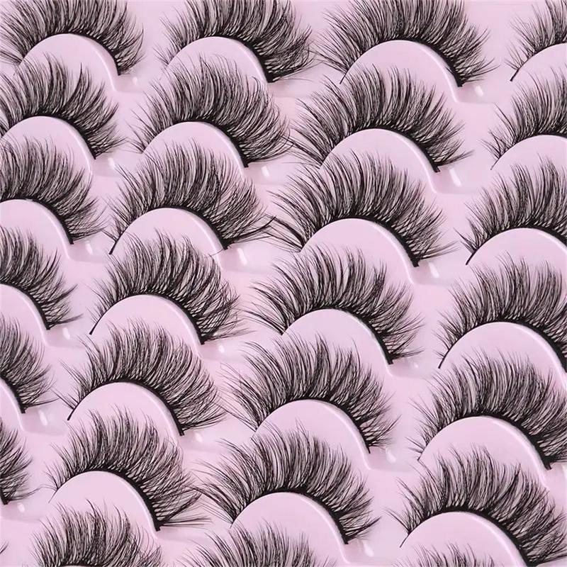 Fluffy Cat Eye False Eyelashes, 14 Pairs Wispy Curling Faux Cluster Lashes, Natural Look Eye Makeup Strip Lashes for Women & Girls Eye Makeup Enhancement, Christmas Gift