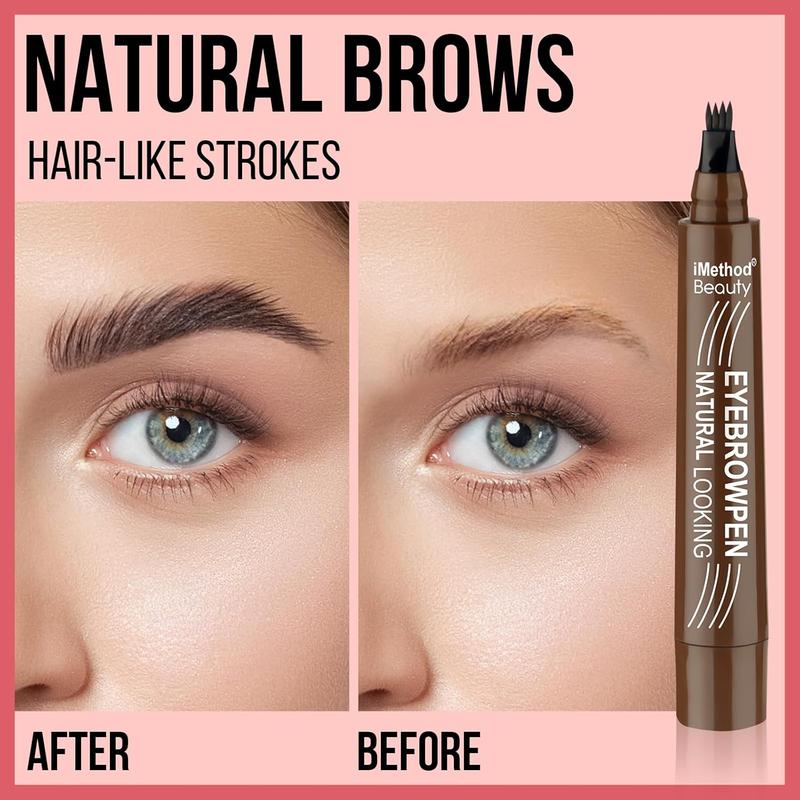 Eyebrow Pen - Eyebrow Pencil Upgraded Eye Brow Pencils for Women with 4 Fork Tip & Spoolie Brush for Hair-Like Natural Brows, Last All-Day, Microblading Eyebrow Pen, Light Brown