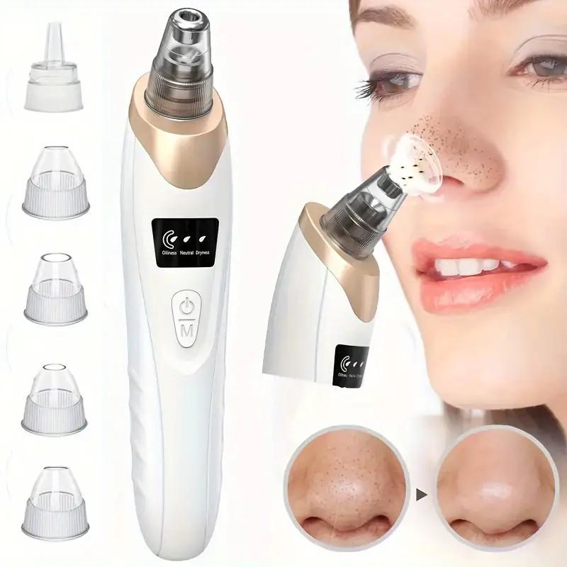 Electric Blackhead Remover, Rechargeable Facial Pore Cleaner with 5 Suction Heads, Portable Facial Skin Care Tool for Women & Men, Halloween Christmas Gift, Fall Essentials, Birthday Gifts, Ideal Winter Gift