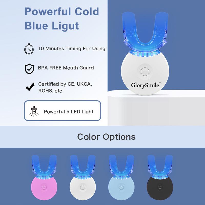 GlorySmile Teeth Whitening Kit,Teeth Whitening Light with 5 Carbamide Peroxide Teeth Whitening Gel for Sensitive Teeth, Non-Sensitive Fast Teeth Whitener, Enamel Safe and Gentle, Effective, Travel-Friendly, Easy to Use