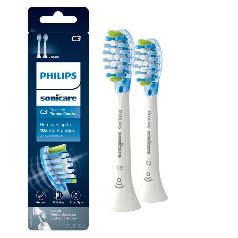 Philips Sonicare Premium Plaque Control replacement toothbrush heads, HX9042 65, Smart recognition, White 2-pk Handle Cleansing