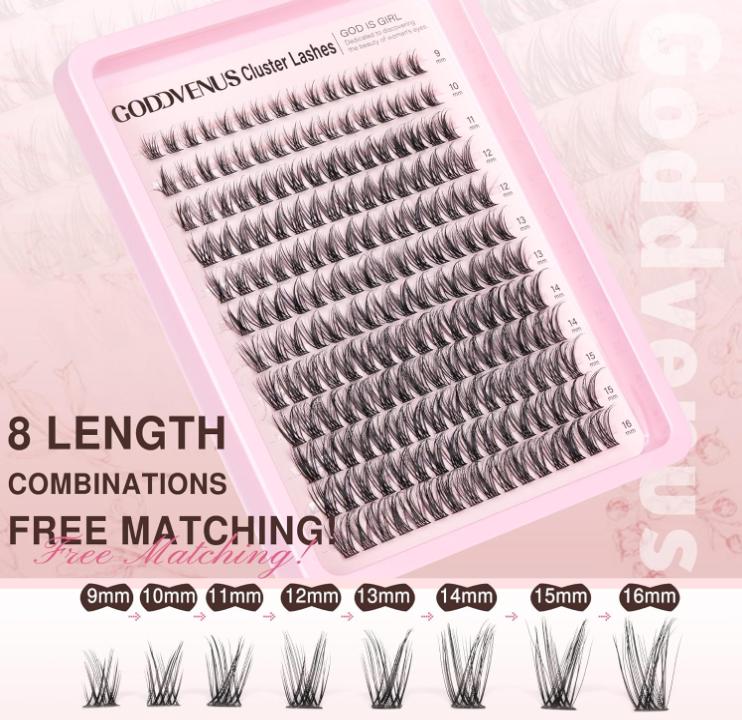 Lash Clusters Kit Wispy Lash Extension Kit Waterproof Lashes Clusters DIY Eyelash Clusters Kit with Natural Individual Eyelashes, Lashes Glue Bond and Seal and Lash Tweezers (D Curl 192pcs)