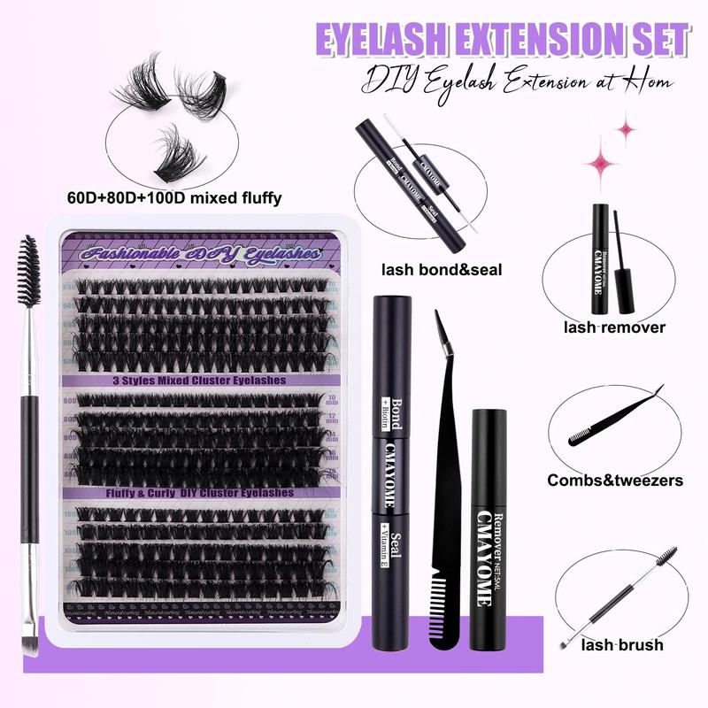 Natural Look Eyelash Extensions, 270pcs Mixed Length 3 Styles Individual False Eyelashes, Curl Individual Lashes Kit with Lash Bond and Seal Lash Tweezers, Professional Eye Enhancement Tools for Women, Christmas, Christmas Gift