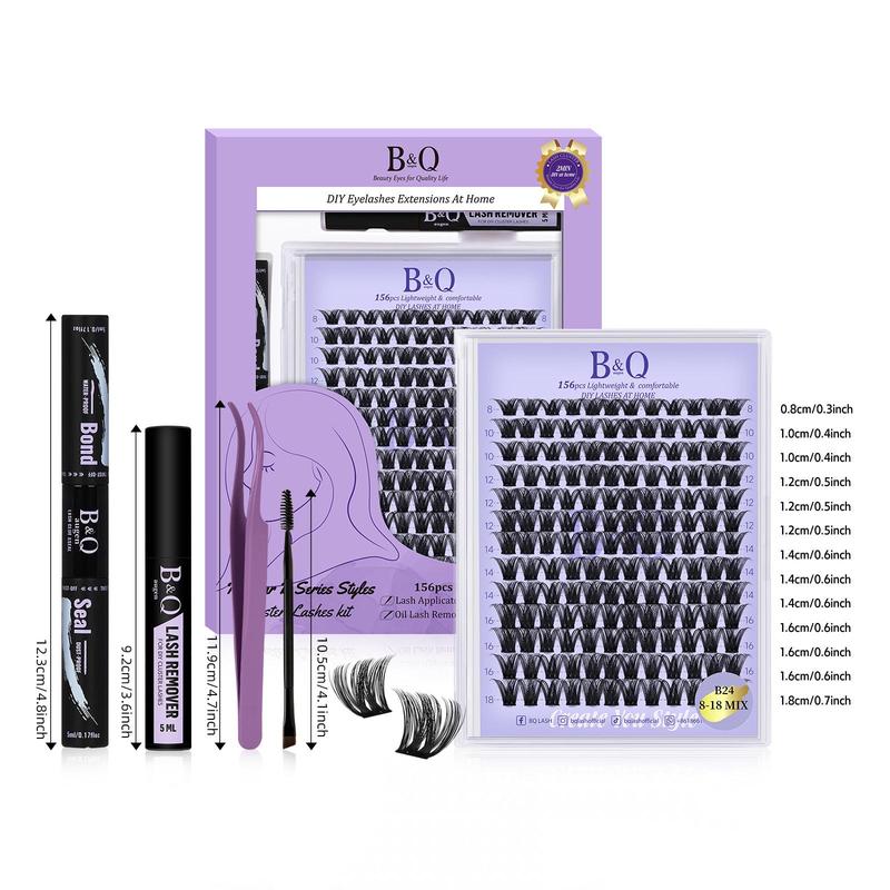 Individual Eyelash Extension Kit, B&Qaugen DIY 156pcs Individual Lashes Clusters Waterproof Cluster Eyelash Extensions Kit, Lashes Kit with Eyelash Extension Glue for Eyelashes Extensions, Glue Remover Lash Tweezers for Self Use At Home, Christmas Gift