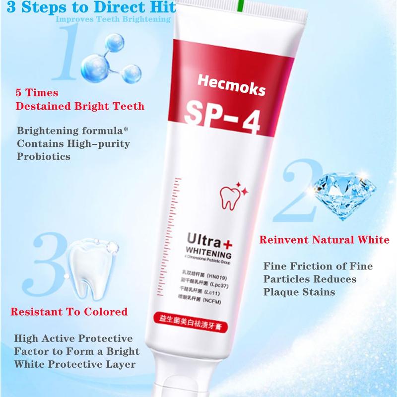 Hecmoks SP-4 Probiotic Toothpaste (2 Packs): Brightens Teeth, Removes Stains, Strengthens Enamel, Protects Gums with Fresh Jasmine Scent Oral Daily