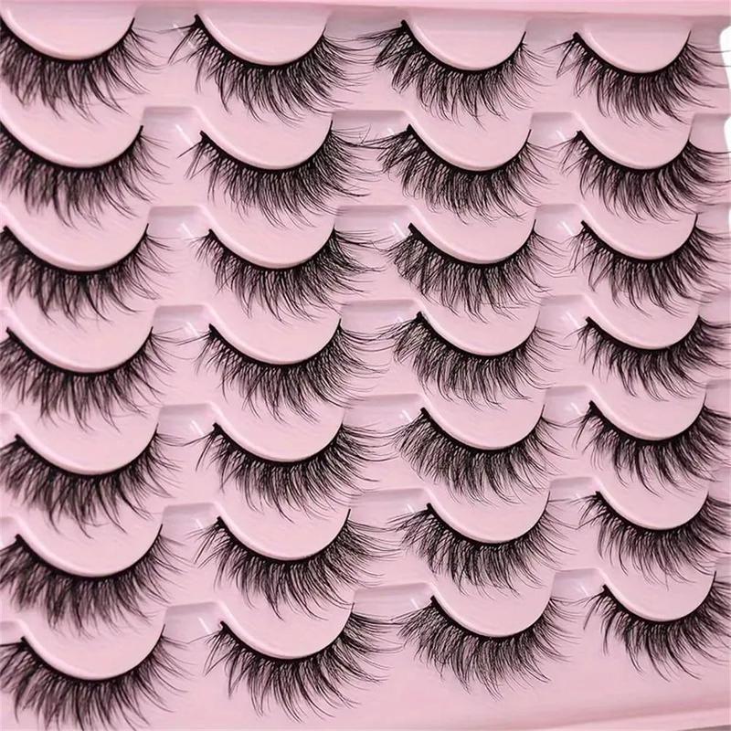 Fluffy Cat Eye False Eyelashes, 14 Pairs Wispy Curling Faux Cluster Lashes, Natural Look Eye Makeup Strip Lashes for Women & Girls Eye Makeup Enhancement, Christmas Gift