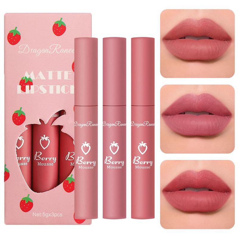 3 Piece Nude Matte Lipstick Set,Natural Nude Lipstick Velvet Air Moisture Smooth Crayon Lip Stain,Matt e Lipstick 24 Hour SuperstayLong Lasting Waterproof Lip Gloss