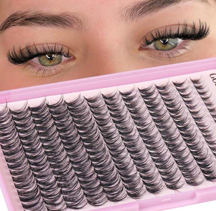 Lash Clusters Kit Wispy Lash Extension Kit Waterproof Lashes Clusters DIY Eyelash Clusters Kit with Natural Individual Eyelashes, Lashes Glue Bond and Seal and Lash Tweezers (D Curl 192pcs)