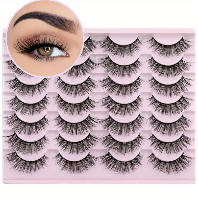 Fluffy Cat Eye False Eyelashes, 14 Pairs Wispy Curling Faux Cluster Lashes, Natural Look Eye Makeup Strip Lashes for Women & Girls Eye Makeup Enhancement, Christmas Gift