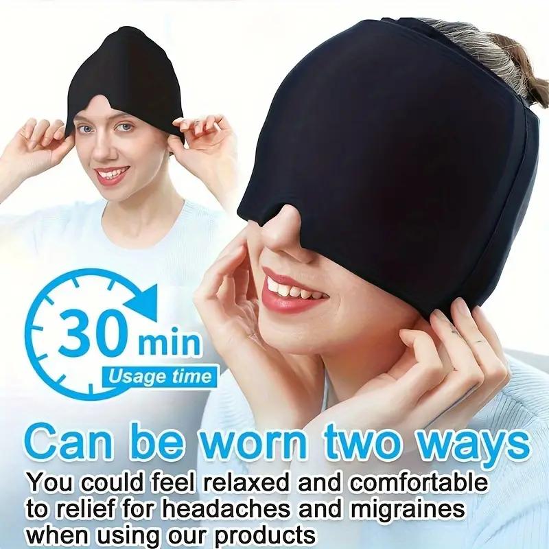 Migraine Relief Cap, Soothing Headache Hat Ice Pack Mask, Both Cooling and Heating Head Wrap Products for Tension, Stress & Hangover Comfort Relaxing