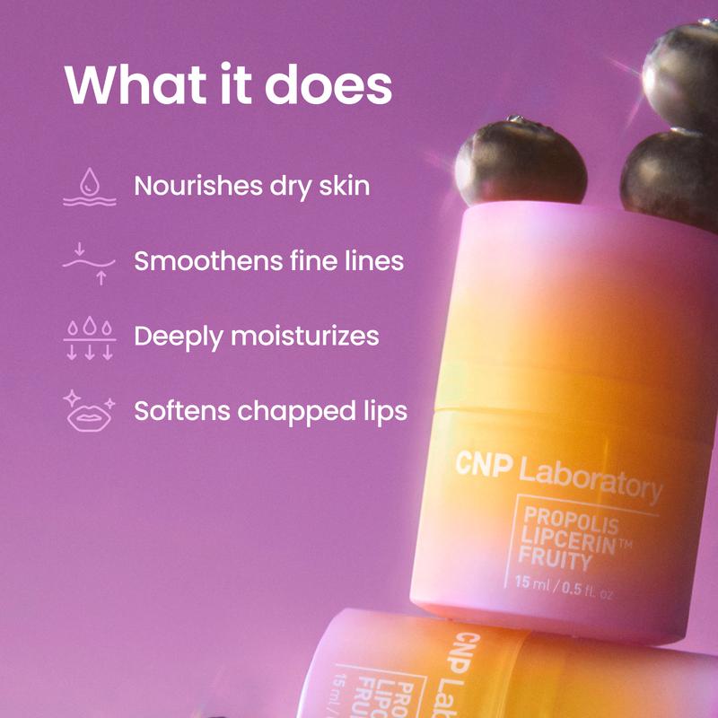 [CNP Official Shop] Honey Lip Balm Fruity (Berry Flavor)- Propolis Lipcerin, Overnight Manuka Lip Butter & Balm & Mask, 12hrs Long-lasting Moisture, Gentle Exfoliation, Korean Skin Care, Shea Butter, Deep Nourish & Hydrate, Moisturizing (0.5 fl.oz   15ml)