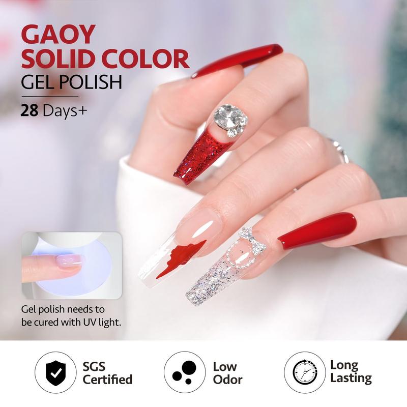 GAOY Christmas UV Gel Nail Polish Set Includes Red Green White Sliver Gold Glitter, Winter DIY Manicure at Home, Ideal Christmas Gift for Nail Art