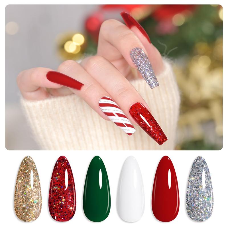 GAOY Christmas UV Gel Nail Polish Set Includes Red Green White Sliver Gold Glitter, Winter DIY Manicure at Home, Ideal Christmas Gift for Nail Art