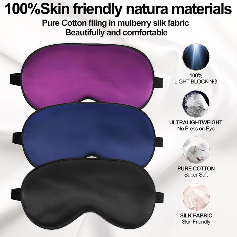 Silk Sleep Mask with Adjustable Strap, Comfortable Eye Mask for Men & Women – Soft Eyeshade for Night Sleep (Black, Blue, Purple)