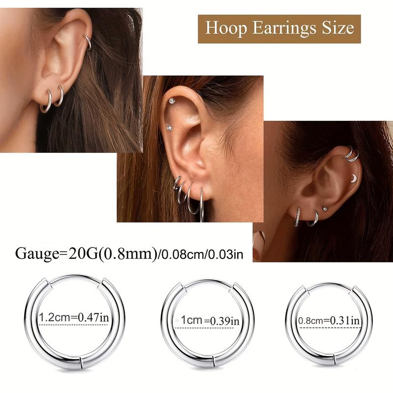 8 Pairs Surgical Stainless Steel Earrings for Sensitive Ears Small Opal Ball CZ Flat Back Stud Earrings Hypoallergenic Hoop Earrings for Women Men 20G Cartilage Earrings