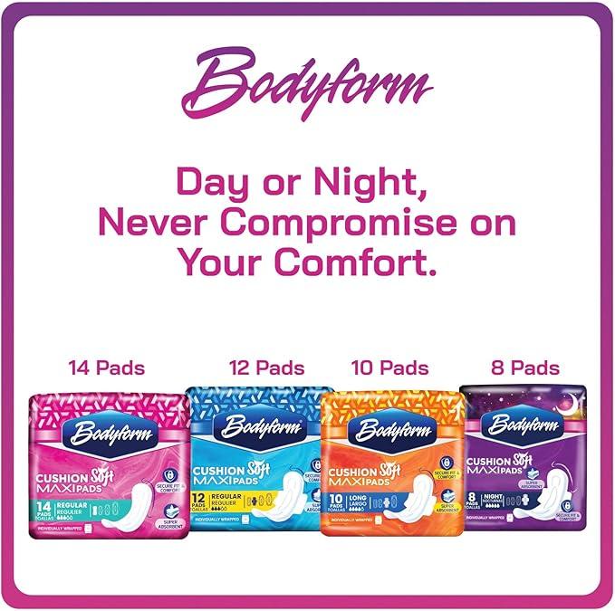 Bodyform Maxi Pad Night (8 Count) - Comfortable Nighttime Protection