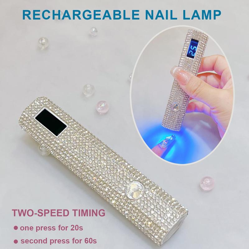 USB Rechargeable Rhinestone Decorated Nail Lamp, Portable Nail Dryer with LCD Display, Professional Nail Art Tool for Home & Salon Use, Christmas Gift