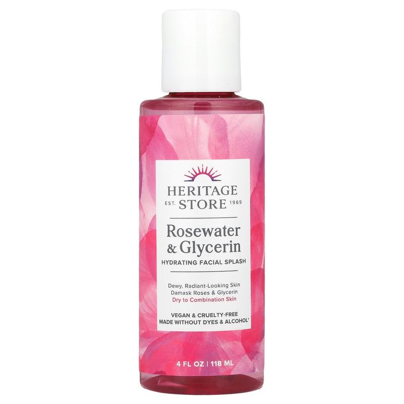 Heritage Store Rosewater & Glycerin, Hydrating Facial Splash, 4 fl oz (118 ml)