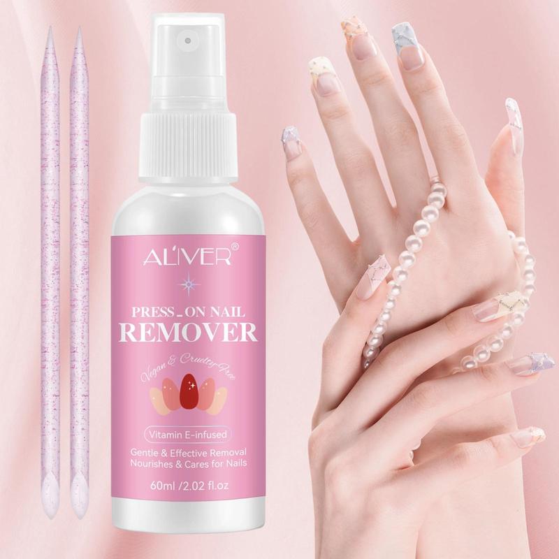 Press on Nail Remover, 1 Box Gentle and Effective Removal Nail Polish Remover with 2 Counts Cuticle Sticks, Nail Care Product for Women & Girls