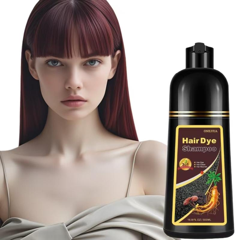 Dark Wine Red Instant Color Hair Dye Shampoo 3-in-1,Unisex Gray Coverage,Easy to Use&Natrual Long-Lasting Herbal Type Haircare,500ML