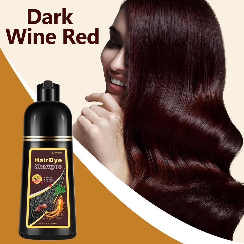 Dark Wine Red Instant Color Hair Dye Shampoo 3-in-1,Unisex Gray Coverage,Easy to Use&Natrual Long-Lasting Herbal Type Haircare,500ML