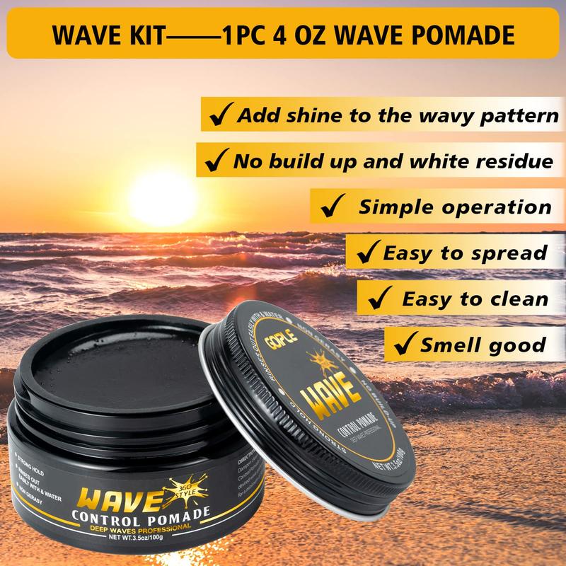 Goiple Wave Kit for Men 360 Wave Pomade with Strong Hold Easy Wash Shine Includes Curved Brush Durag Perfect for Wave Training