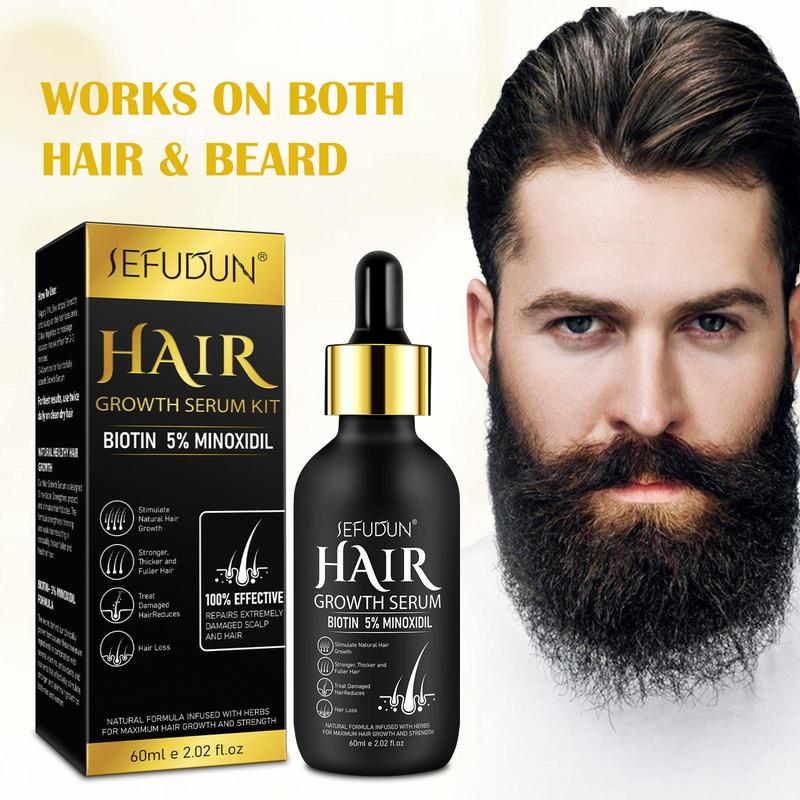 Sefudun 5 ％ Minoxidil Hair Serum, 60ml Available morning and evening, Hair Care Serum for Longer Thicker Hair with Hair Roller Set