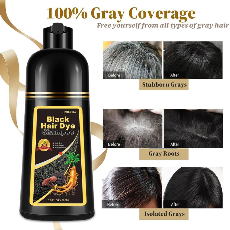 Instant Black Hair Dye Shampoo 3 in 1, 100% Gray Coverage in 15 Minutes, Plant Based Hair Color Kit for Women & Men, Natural Hair Dye, Simpler Hair Color Shampoo with Conditioner, Shampoo Para Canas Haircare