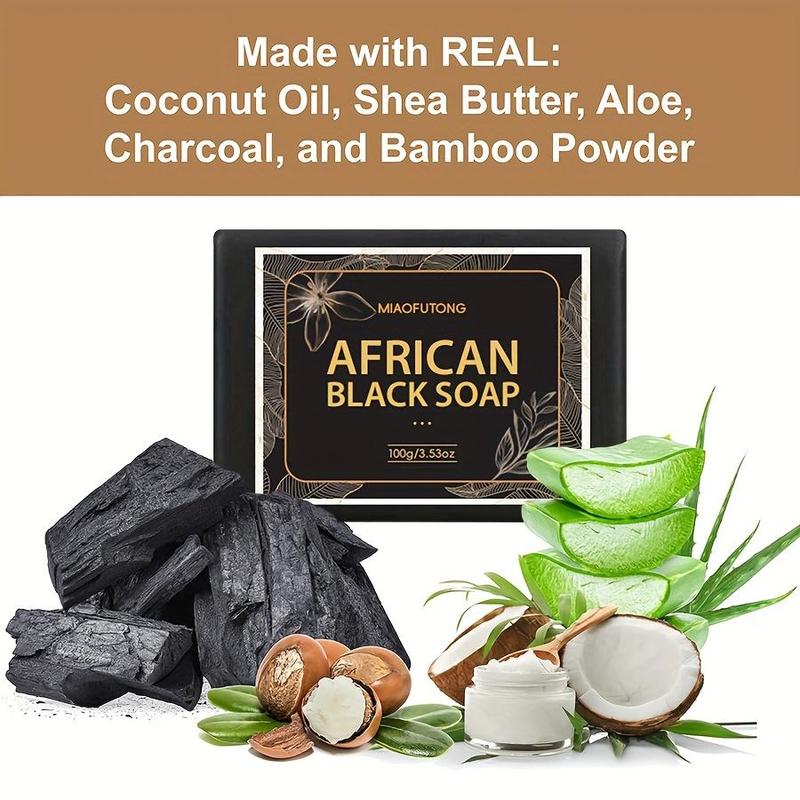 African Black Soap Bar, 3 Counts set Moisturizing Facial Cleanser, Deep Cleansing & Nourishing Skin Care Product for Women & Men