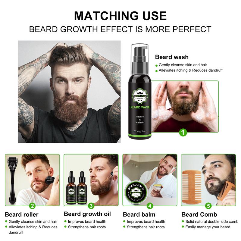 Beard Growth Kit,  Beard Care Kit with Beard Massager, Growth Oil(2 Pack), Wash, Balm, Comb, Storage Bag, E-Book - Gifts for Men Dad Husband Boyfriend