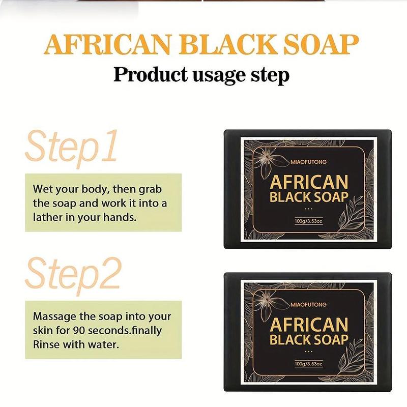 African Black Soap Bar, 3 Counts set Moisturizing Facial Cleanser, Deep Cleansing & Nourishing Skin Care Product for Women & Men