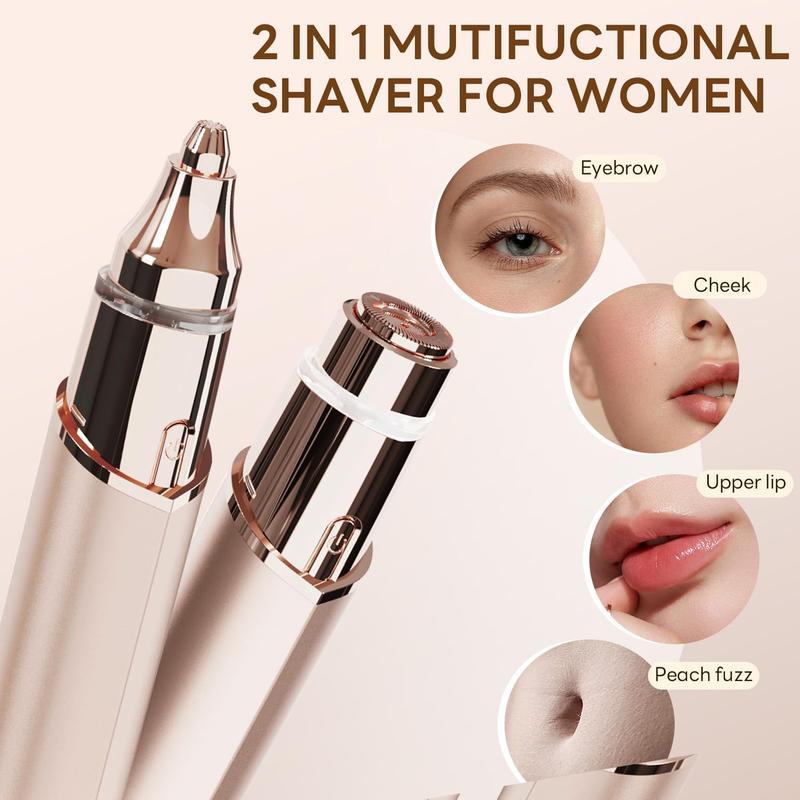 2 in 1 Facial Hair Remover Electric Eyebrow Trimmer for Women, Electric Face Razor with LED Light, Recyclable Packaging Comfort