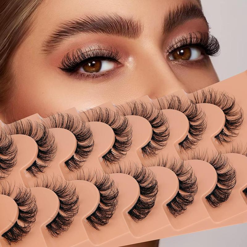 Fluffy False Eyelashes, 7 Pairs Wispy Faux Cluster Lashes, Natural Curling Eye Makeup Strip Lashes for Women & Girls Eye Makeup Enhancement