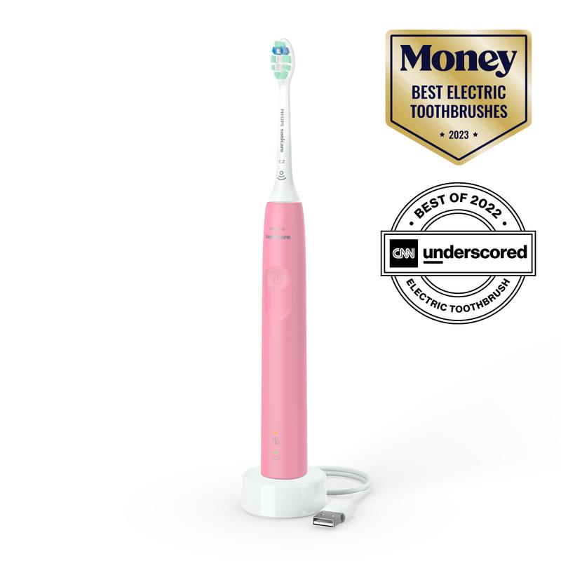 Philips Sonicare 4100 Power Toothbrush, Rechargeable Electric Toothbrush with Pressure Sensor, Deep Pink HX3681 26 Sensitive Cleansing