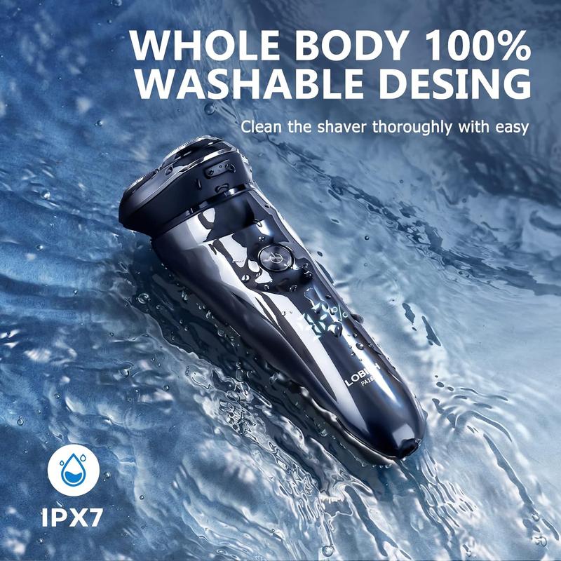 Electric Shaver for Men, 100% Washable Rechargeable Waterproof Electric Razor Wet & Dry Shaving with Pop-up Trimmer, 1 Hour Fast Charging, 4D Floating Head, LCD Power Indicator