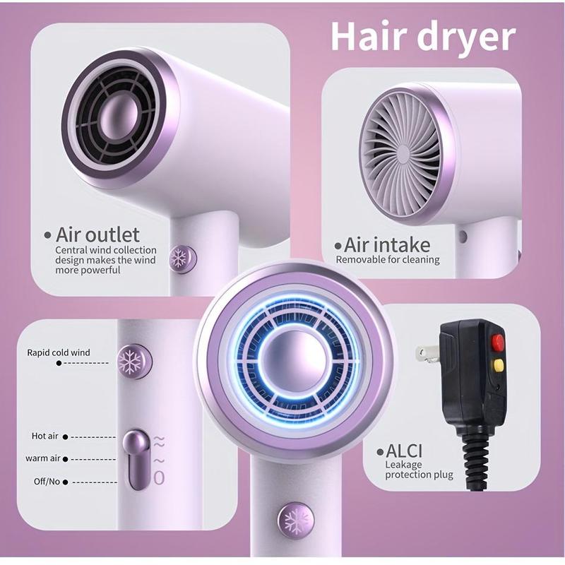 Efficient Ion Hair Dryer, Fast Drying Low Noise Hair Dryer with 1 One Concentrated Air Outlet and 1 One Diffuser Accessories, Suitable for Family Salon Travel, Light and Quiet, Holiday Gifts