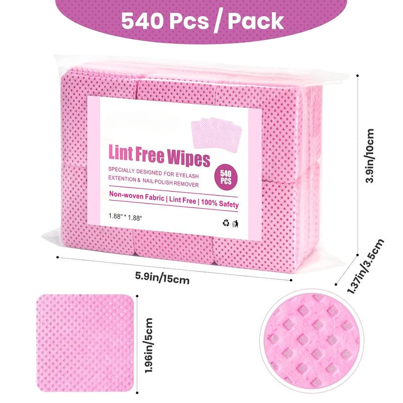 540 PCS Lint Free Nail Wipes, Eyelash Extension Glue Wipes, Super Absorbent Soft Non-woven Fabric Nail Polish Remover Wipes, Cleaning Pad Cloth for Lash Extension Supplies & Nail Polish Bottle(Pink)