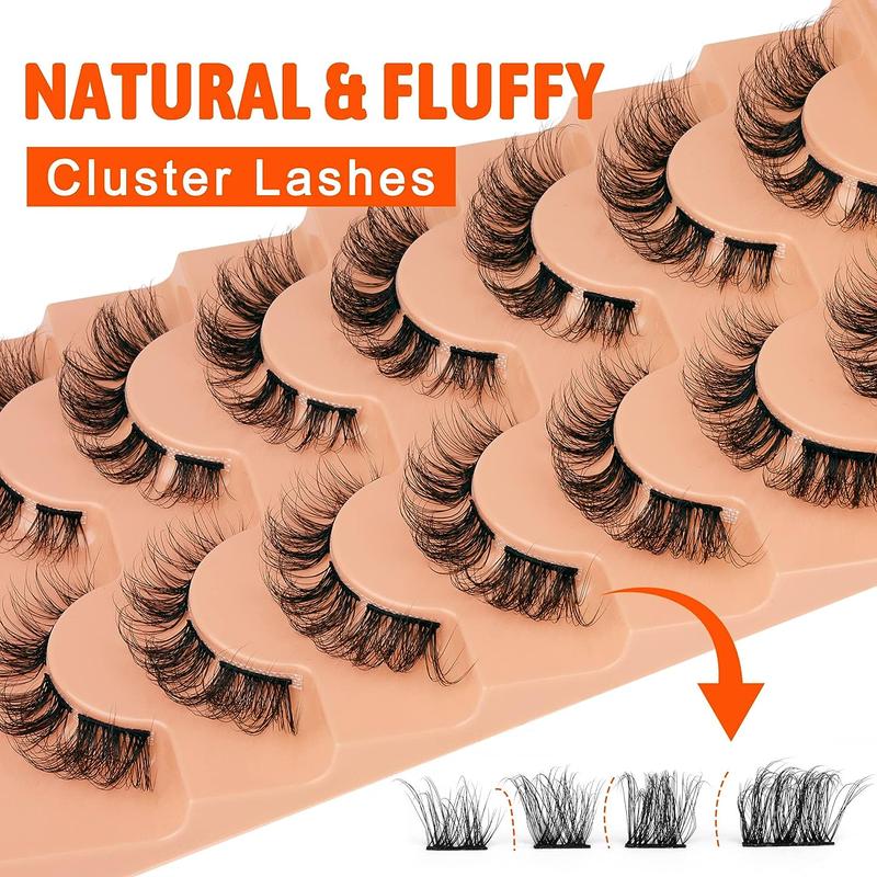 Fluffy False Eyelashes, 7 Pairs Wispy Faux Cluster Lashes, Natural Curling Eye Makeup Strip Lashes for Women & Girls Eye Makeup Enhancement