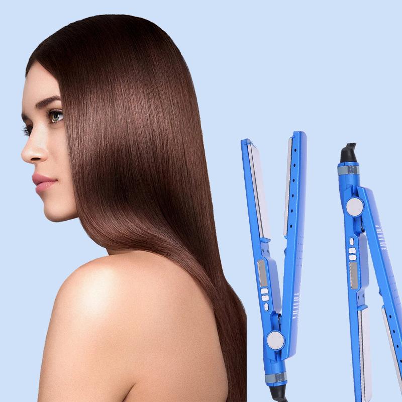 YMUB Ceramic Flat Iron, Flat Iron For A Smooth Finish, Ceramic Floating Plates,Quick Heat Up,Iron Blue