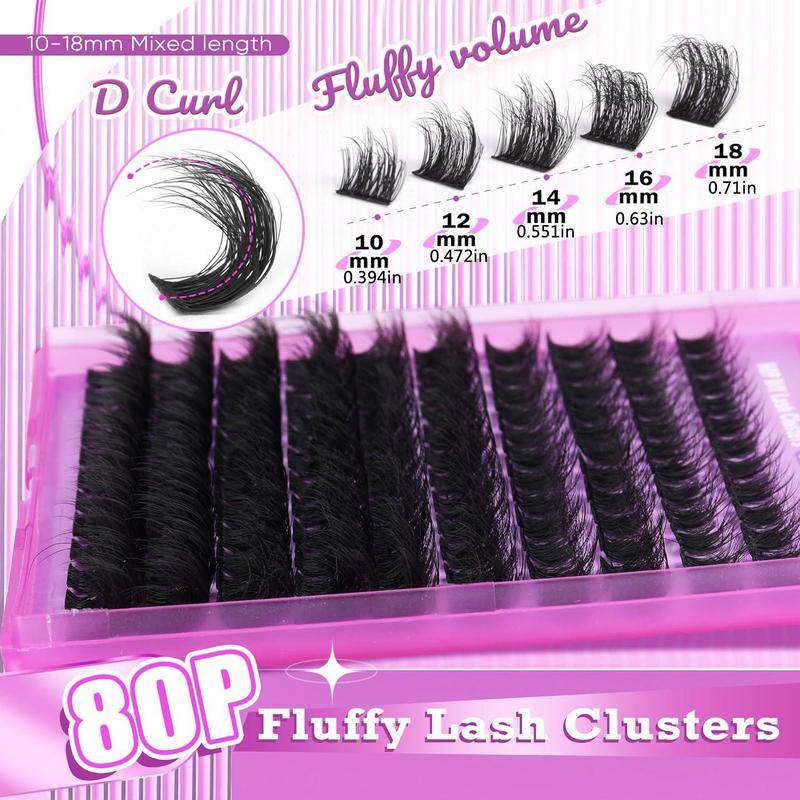 40D 60D 80D DIY Eyelash Extension Kit Adhesive Tweezers Brush Removal Closed Eyelash Cluster Thick Natural Eyelash Extension Kit 10-18mm Mixed Personal Eyelash Kit with Eyelash Extension Glue Eyelash Cluster Applicator DIY, Christmas, Christmas Gift