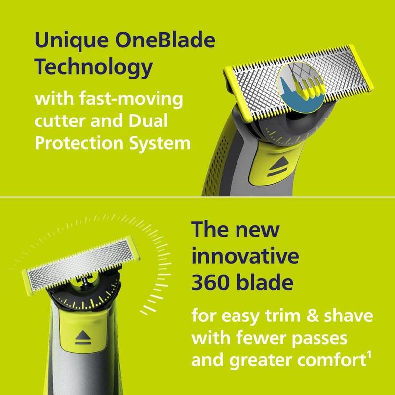 Philips Norelco OneBlade 360 Face, Hybrid Electric Beard Trimmer and Shaver with 5-in-1 Face Stubble Comb, Frustration Free Packaging, QP2724 90